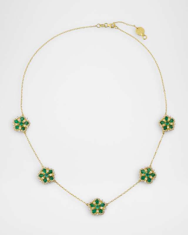 Emerald and White Diamond Flower Necklace